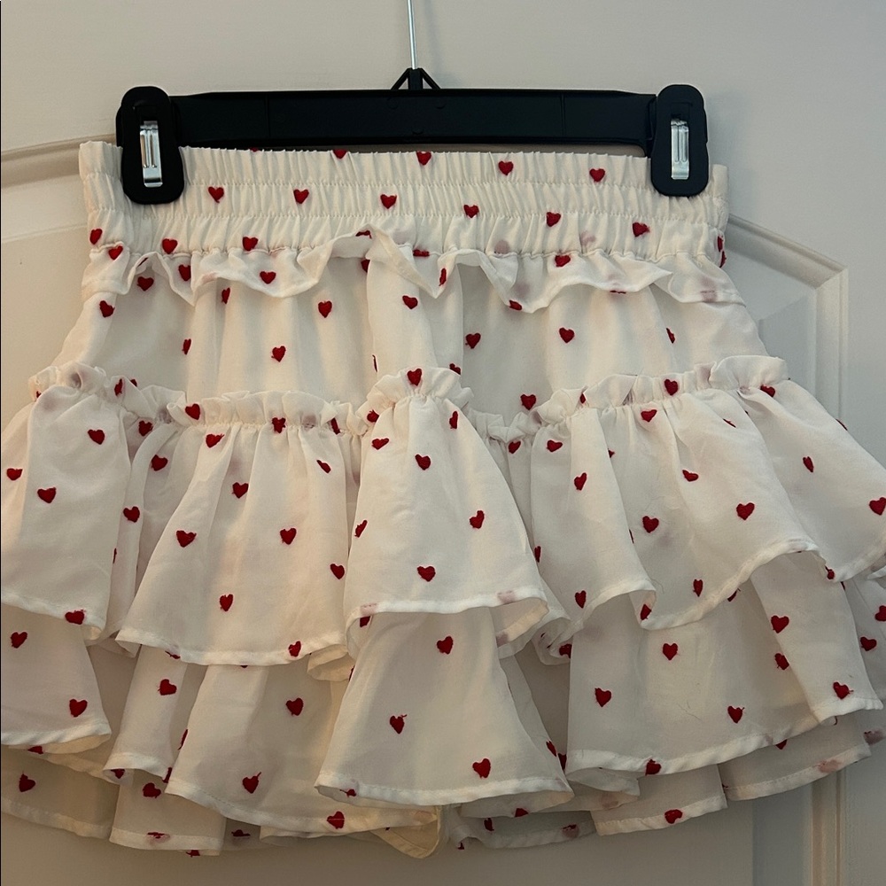 Women’s White Mini Skirt with Red Heart Print